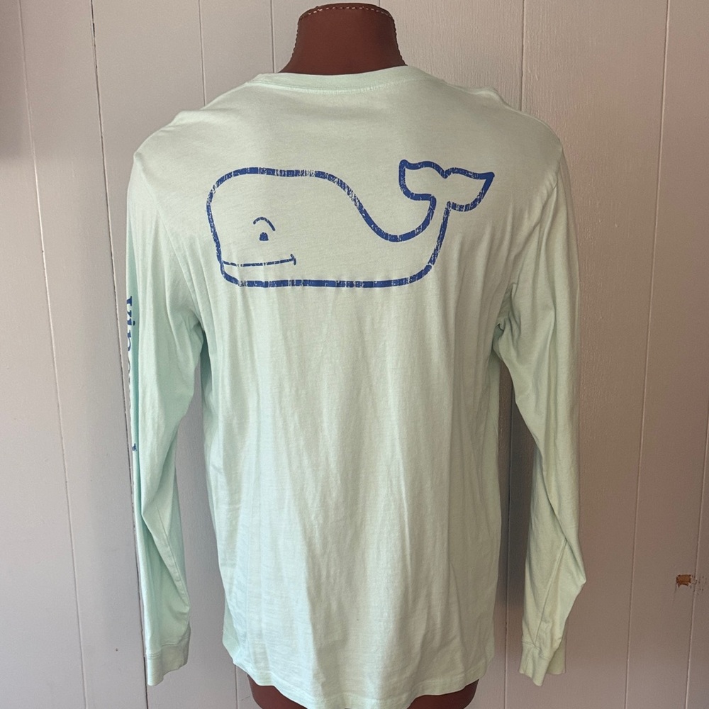 Vineyard Vines Light Green Long Sleeve Tee with Blue Whale